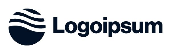 Dark blue hand logo followed by the text "Logoipsum" in dark blue.