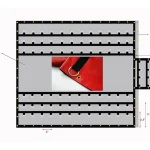 A diagram details the Lumber Tarp with Flap for Flatbed Truck and Trailer – 8′ Drop, highlighting a section labeled "Heavy duty 18oz vinyl." Various measurements are marked, accompanied by a photo of a red fabric piece featuring a metal ring and black strap in the center.